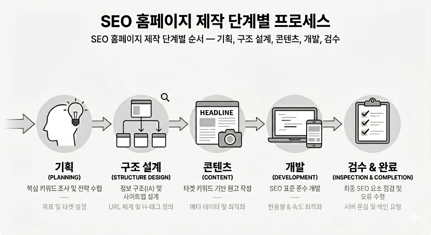 SEO 홈페이지 제작 프로세스 전체 흐름도