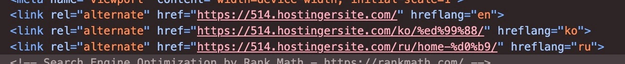 hreflang 태그 사용 예시 스크린샷