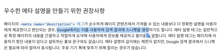 메타디스크립션-출처 구글 공식 가이드